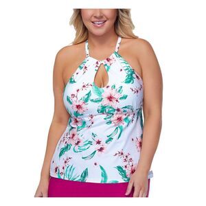 RAISINS CURVE Women's White Removable Cups High Neck Tankini Swimsuit Top 16W